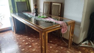 Mesa comedor cristal y madera con 6 sillas