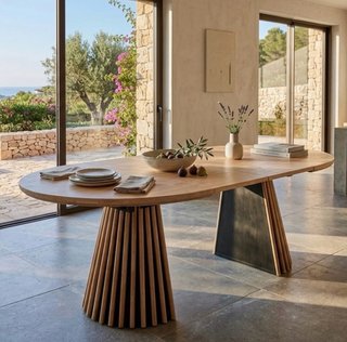 Mesa comedor redonda extensible madera