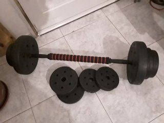 Juego de pesas con discos y barra