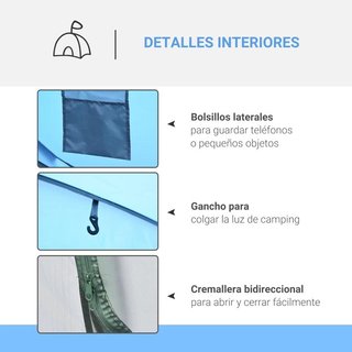 Tienda Campaña Pop Up Impermeable 2-3 Persona Azul