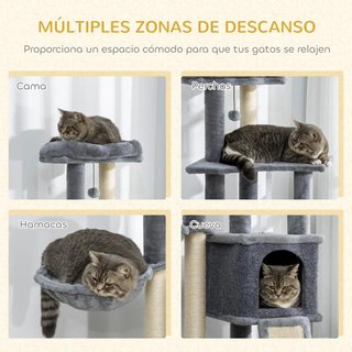 Árbol Rascador para Gatos 127 cm con Hamaca Gris
