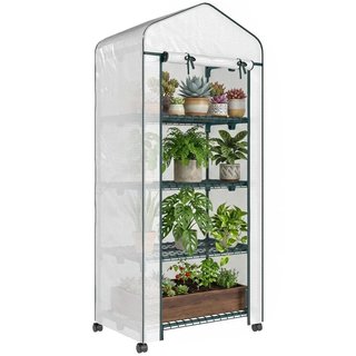 Invernadero Exterior 4 Estantes PE Ruedas 165cm