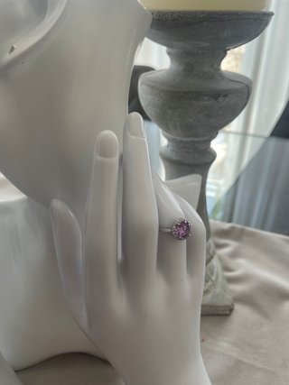 Anello Lucenera Argento 925 Pietra Rosa Halo