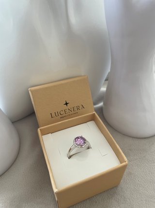 Anello Lucenera Argento 925 Pietra Rosa Halo