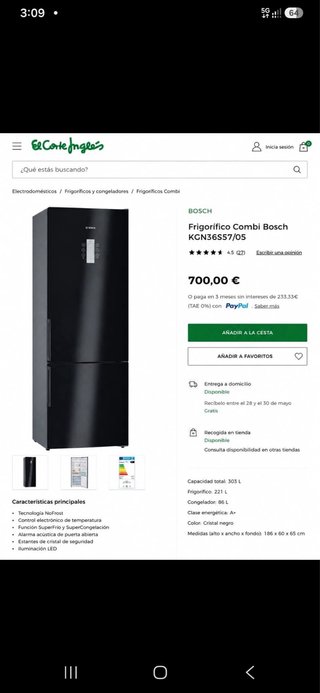 Frigorífico Bosch negro