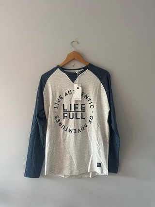 Camiseta Springfield manga larga gris y azul