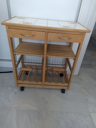 Mesa auxiliar cocina madera con ruedas