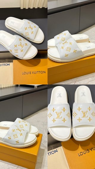 Chanclas Louis Vuitton Blancas y Doradas
