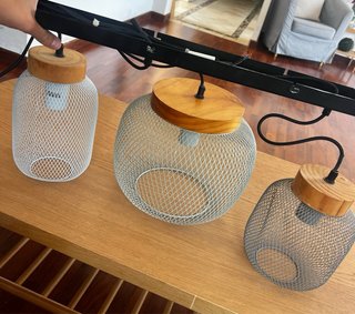 Lámpara techo de 3 luces Brilliant madera y metal