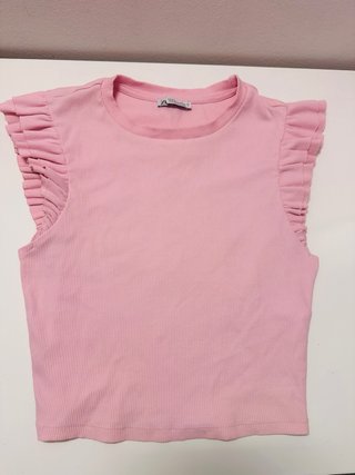 Top Zara volantes rosa chicle