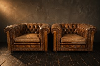 Conjunto Sofá y Butacas Chesterfield Piel