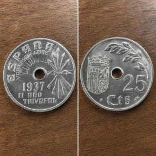 Moneda histórica España 25 Céntimos 1937 – II Año