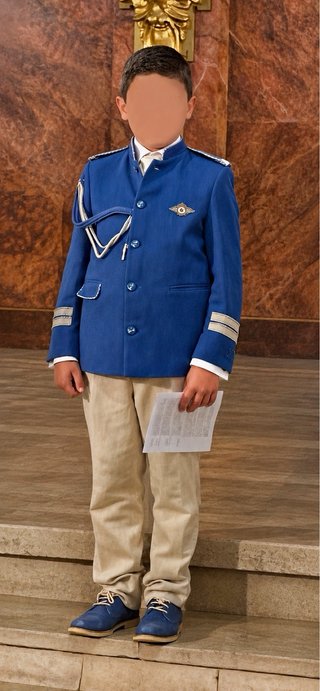 Traje comunión niño azul y beige