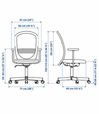 Escritorio blanco con cajón y silla.