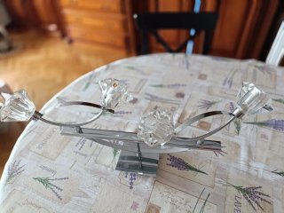 Hermosa Lámpara techo de cristal y acero.