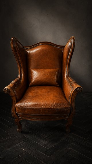 2 Sillones Orejeros Piel Marrón Vintage