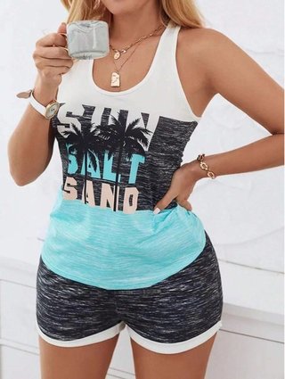 Conjunto Top Tirantes y Shorts Tropical