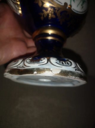 Jarrón porcelana Manises, zul cobalto, Oro Vintage
