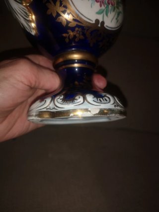 Jarrón porcelana Manises, zul cobalto, Oro Vintage