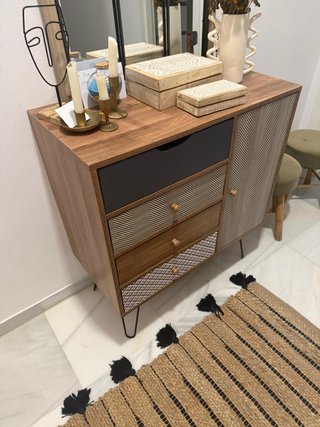 Cajonera Aparador Boho Madera y Negro