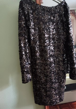 Vestido fiesta lentejuelas negro y plata