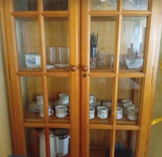 Vitrina de salón de madera y cristal