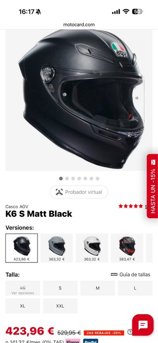 Casco AGV K6 S NEGRO MATE