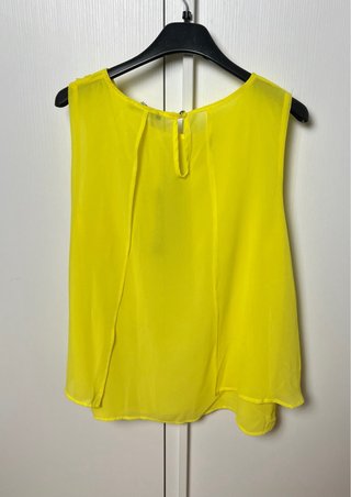 Blusa Top Giallo Fluo Volant Chiffon Donna S