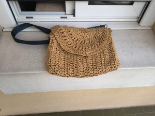 Bolso de tela naranja y rosa