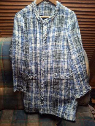 Cappotto donna a quadri blu e bianco