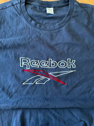 Reebok Vintage T-Shirt Navy Embroidered Logo Y2K S
