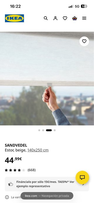 Estor beige Ikea 140x250 cm