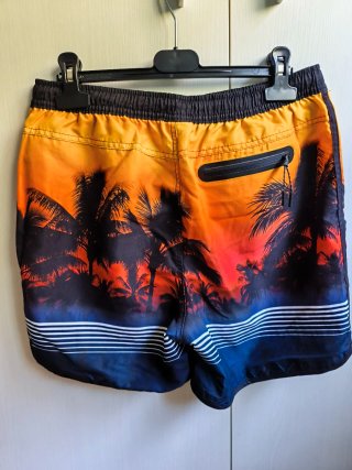 Bañador hombre palmeras naranja y azul