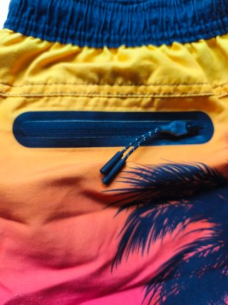 Bañador hombre palmeras naranja y azul