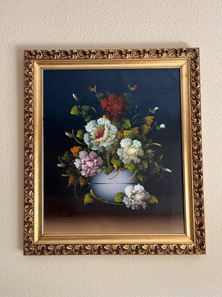 Cuadro Flores Óleo Marco Dorado