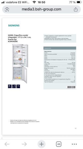 Frigorífico Siemens KI34VA50IE/03 integrable