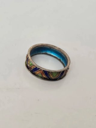 Anillo Vintage Plata Esmaltada Cloisonné