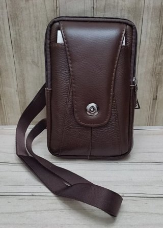 OFERTA BOLSO RIÑONERA BANDOLERA PIEL MARRON. MÓVIL