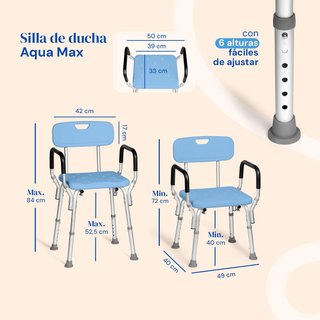 Silla de ducha Aqua Max regulable con respaldo