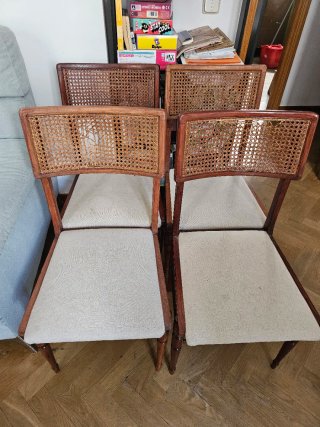 4 Sillas Vintage Madera y Rejilla