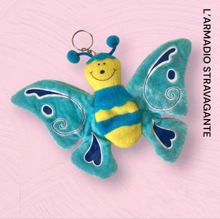 Portachiavi farfalla peluche azzurra gialla