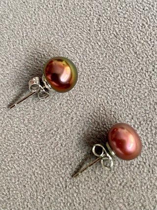 Pendientes 9 mm,perlas de agua dulce, iridiscentes