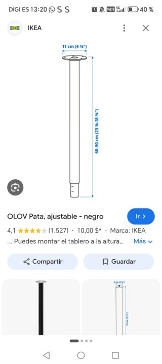 Pata blanca metál regulable Ikea mesa escritorio
