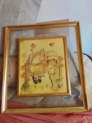Cuadro infantil niña y perro