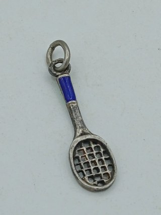 Ciondolo vintage racchetta tennis argento smalti