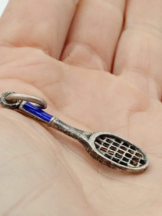 Ciondolo vintage racchetta tennis argento smalti