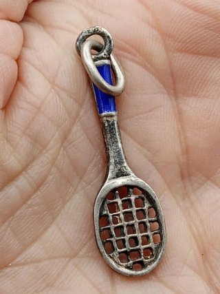 Ciondolo vintage racchetta tennis argento smalti