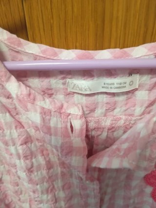 Camisa niña Zara cuadros rosa y blanco
