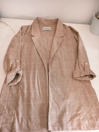 Blazer cuadros beige y marrón