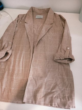Blazer cuadros beige y marrón